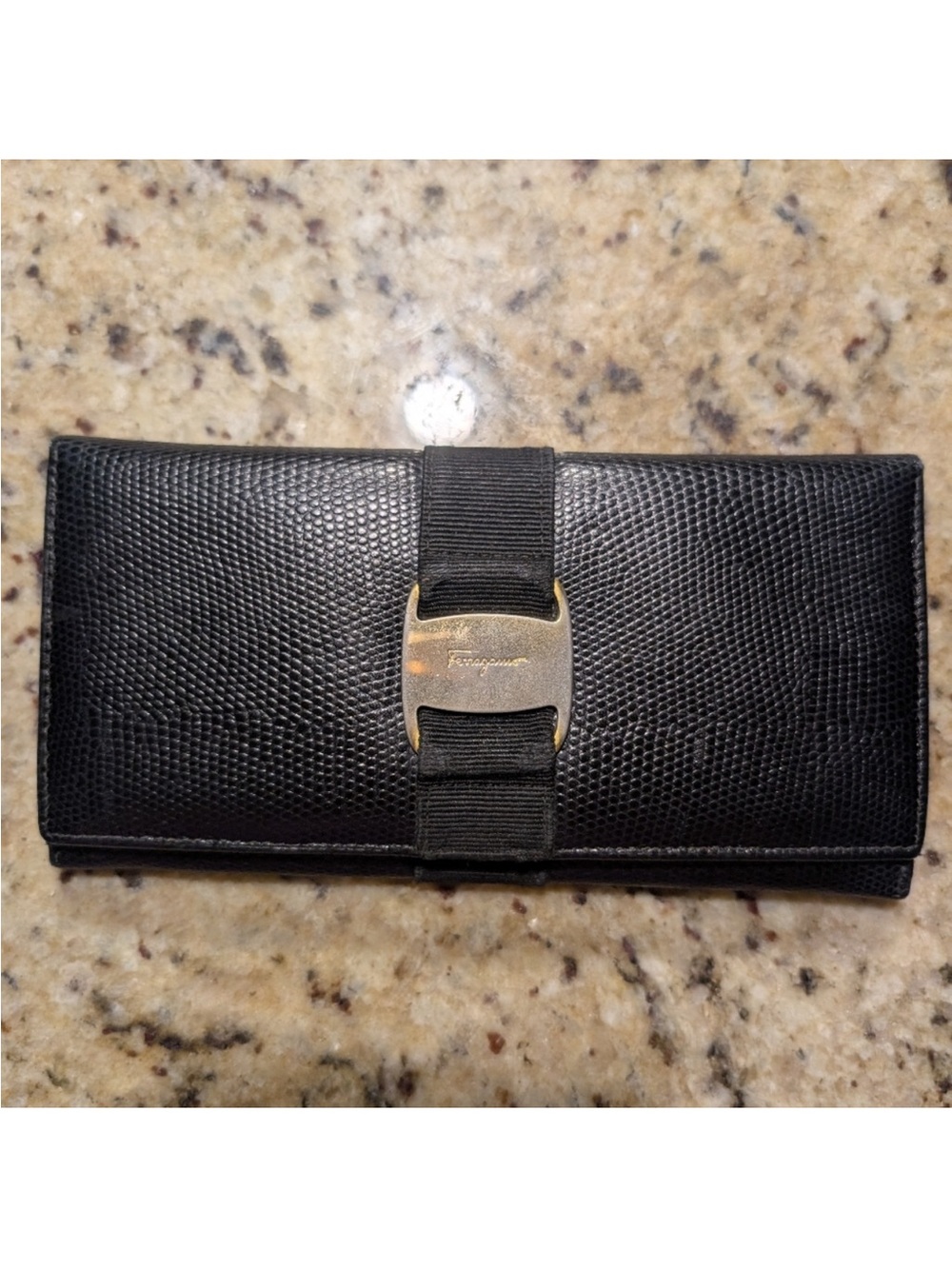 SALVATORE FERRAGAMO Vintage Black Wallet with Gold Logo
